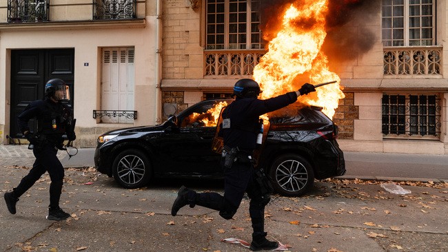 Demonstrators rally at Place d'Italie in Paris amid nationwide protests across France against government policies