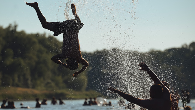 People cooling off from the heatwave in Eastern Slovakia